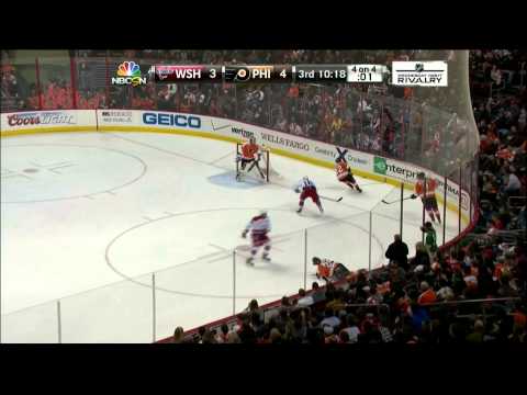 Troy Brouwer wrist shot goal 4-3 Washington Capitals vs Philadelphia Flyers  3/5/14 NHL Hockey.