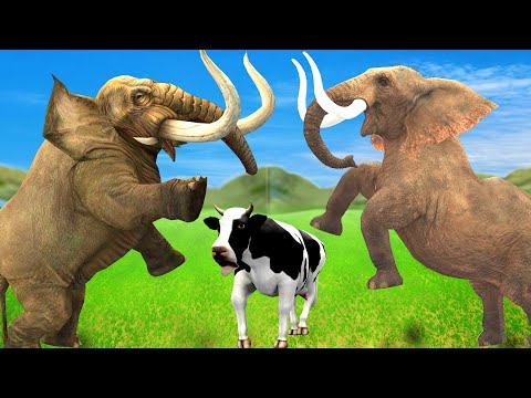 10 Woolly Mammoth vs 10 African Elephant vs 10 Tiger Big Bull Attack Cow Buffalo Saved By Mammoth