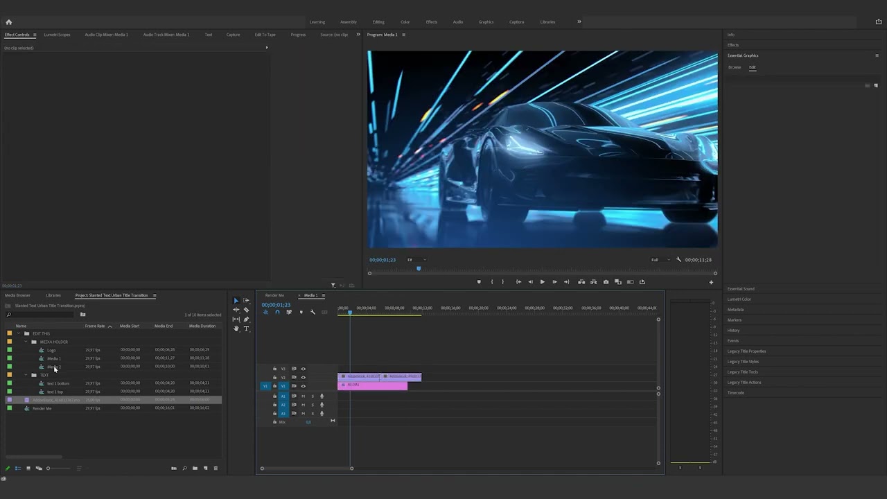 How to edit the Slanted Text Urban Title Transition in Premiere Pro