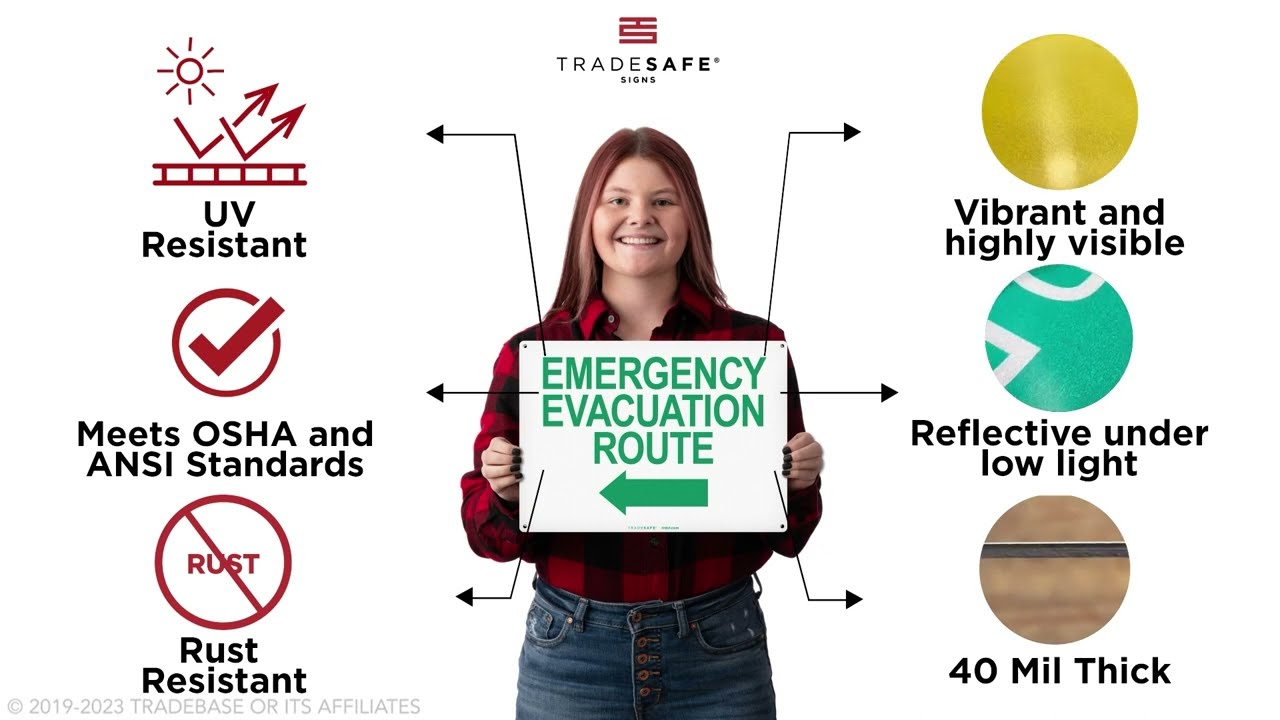 Evacuation Route Sign (Left Arrow) - Aluminum Evacuation Signs | TRADESAFE