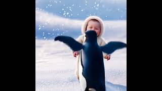 Baby &amp; Penguin – The Cutest Hug in the Snow! #baby #penguin #snow