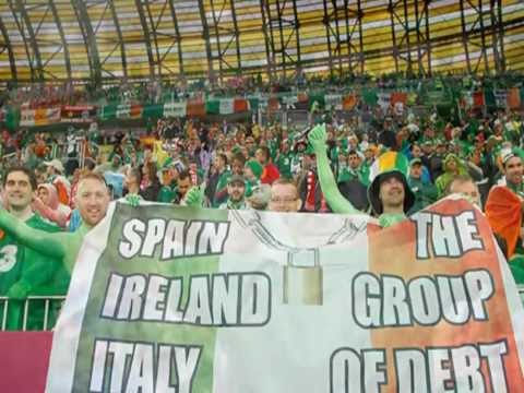 Spain vs. Ireland 4 - 0 Euro 2012 - Irish Fans are Singing The Fields of Athenry