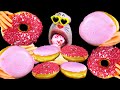 FUNNY MUKBANG Pink Color Strawberry Donut Dessert Eating Show