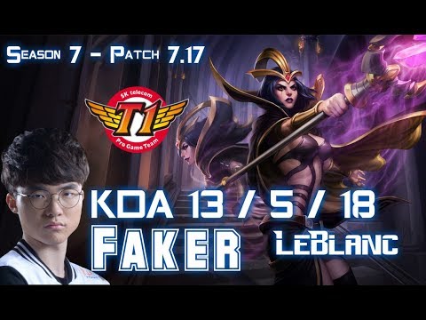 SKT T1 Faker LEBLANC vs TALIYAH Mid - Patch 7.17 KR Ranked