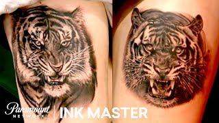 Black &amp; Grey Realistic Tigers: Tattoo Face Off | Ink Master: Return of the Masters