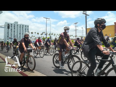 Peaceful bicycle demonstration in South L.A.'s Leimert Park