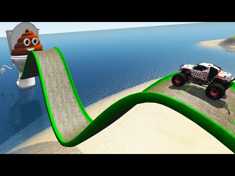 Impossible Wave Bridge Crossing Cars Jumping Into Giant Toilet Cars Vs Deep Water - BeamNG.Drive