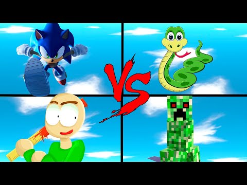 Battle Royale Creeper VS Baldi VS Sonik VS Snake | Animal Revolt Battle Simulator