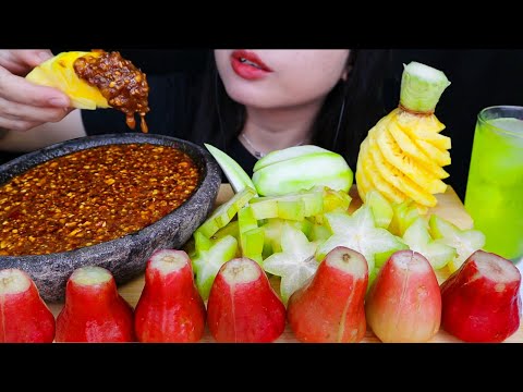 NGILER!! ASMR RUJAK BUAH SAMBEL KACANG PEDAS | ASMR SOUR FRUIT PLATTER WITH SPICY SAUCE