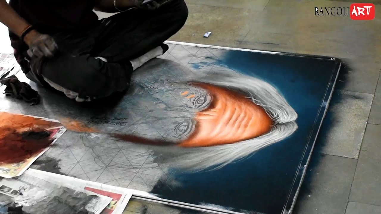 portrait rangoli design of rabindranath tagore by roshan j patil