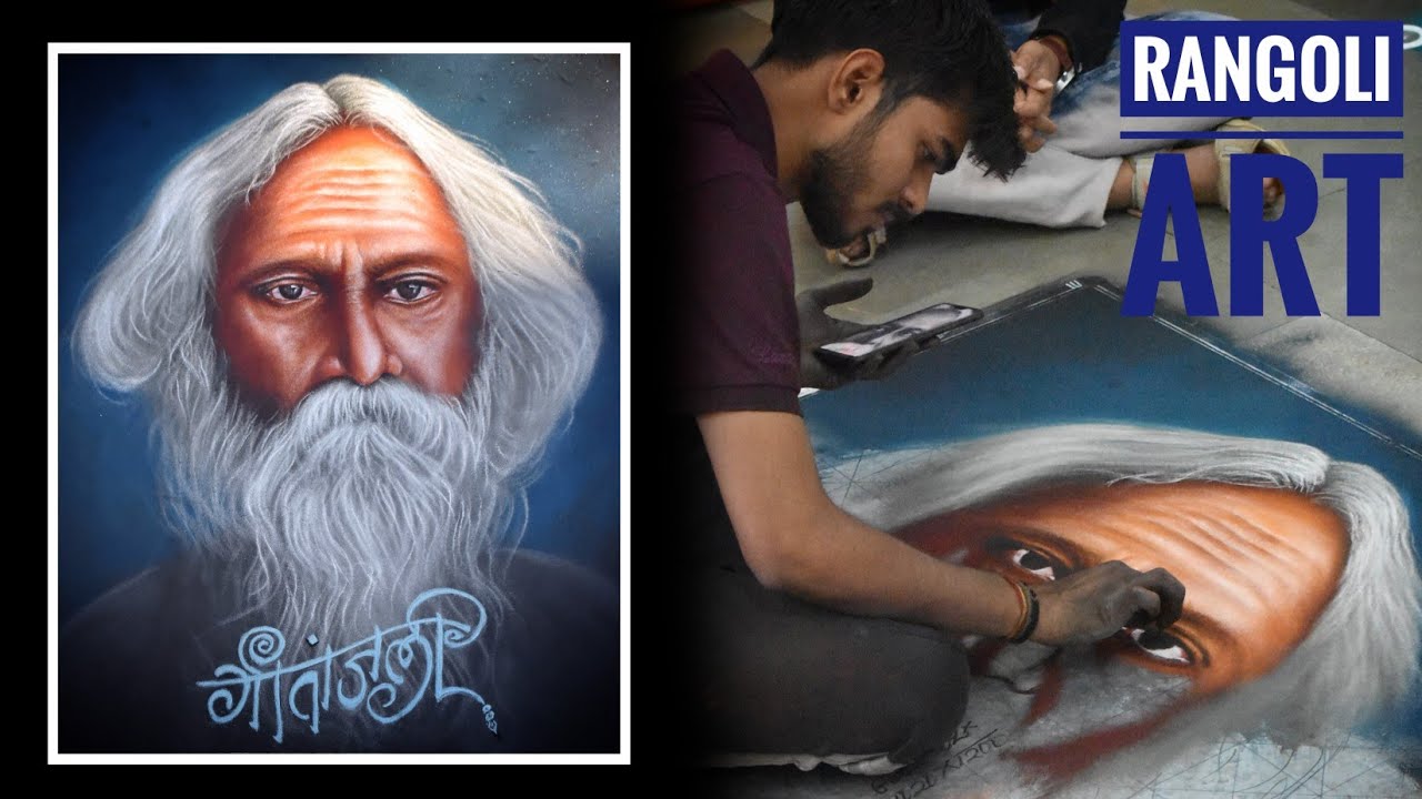 Portrait rangoli design of rabindranath tagore by roshan j patil
