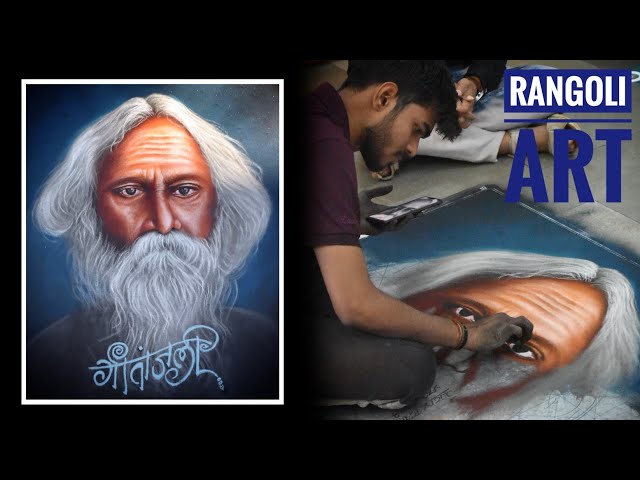 Portrait rangoli design of rabindranath tagore by roshan j patil