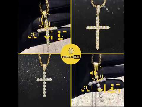 18K Yellow Gold Finish S925 Silver Cross Pendant On Helloice .Com