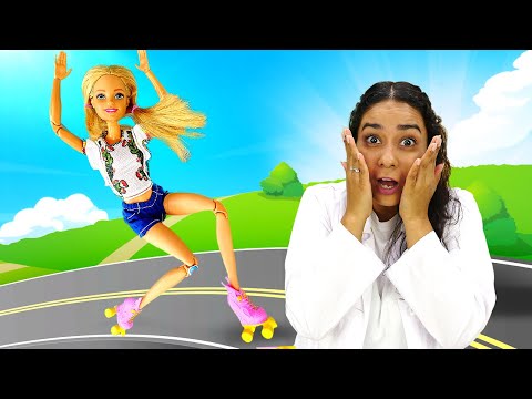 Barbie geht Rollschuhlaufen. Spielspaß mit Barbie und Doktor Aua. Puppen Videos mit Doktor Aua