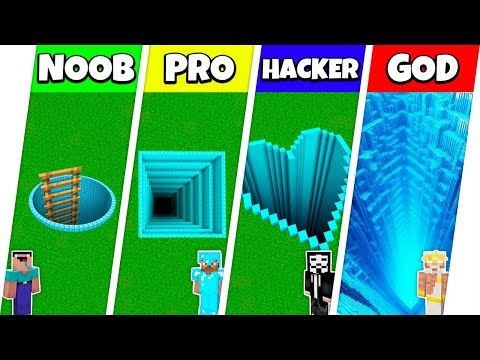 Minecraft Battle: NOOB vs PRO vs HACKER vs GOD: DIAMOND TUNNEL PIT HOUSE BUILD CHALLENGE / Animation