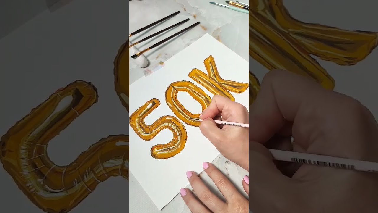Foil balloon numbers painting | 50 k | Gouache
