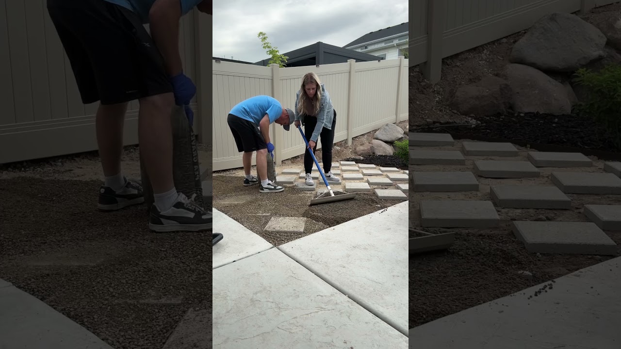 We made a grilling patio with just a few pavers, gravel and rock glue over a weekend! #diy #backyard