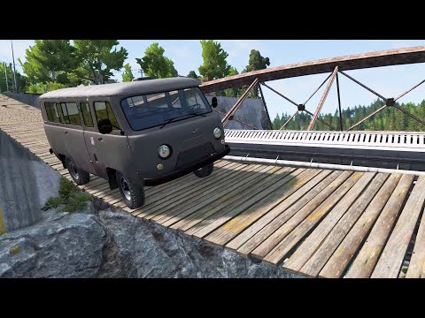 Cars VS Cross Bridge #21 City Car Driving Simulator: Fire Truck, Van, Supercar 🚒 BeamNG.Drive