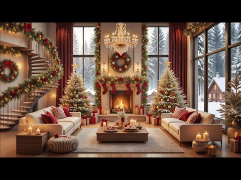 🎶 Christmas Jazz 2026 🎄🎅 Cozy Fireplace in Elegant Living Room & Snowfall Views for Relaxation 🔥