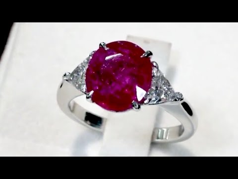 3.38 ct Burmese Ruby and 1.33 ct Diamond, Platinum Dress Ring - Vintage Circa 1990 - A7567