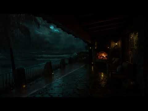 [NO ADS] Fall Asleep Fast😴⛈️Seaside Porch Rain, Campfire Sounds| Perfect Thunderstorm for Deep Rest