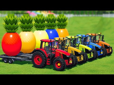 TRANSPORT GINAT PINEAPPLES WITH MINI JOHN DEERE TRACTORS - Farming Simulator 2022