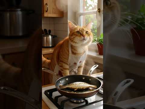 cat cooking fish❤️❤️🥰