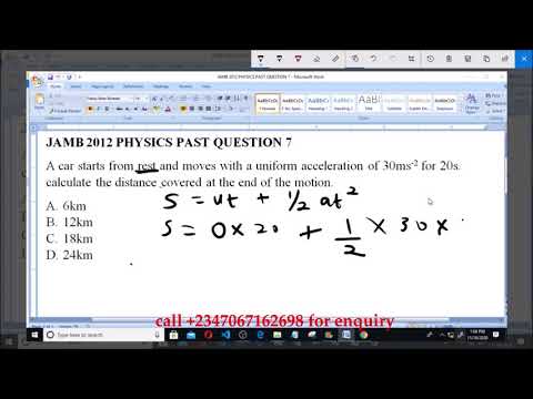JAMB 2012 PHYSICS PAST QUESTION 7 Motion