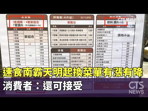 速食南霸天明起更換菜單「有漲有降」　消費者：還可接受