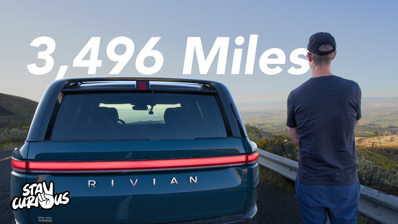 Rivian R2 electric SUV on a long-distance road trip