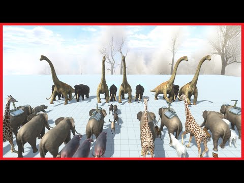 (5x) BRACHIOSAURUS & WOLLY MAMMOTH VS 4x FACTIONS - ANIMAL REVOLT BATTLE SIMULATOR