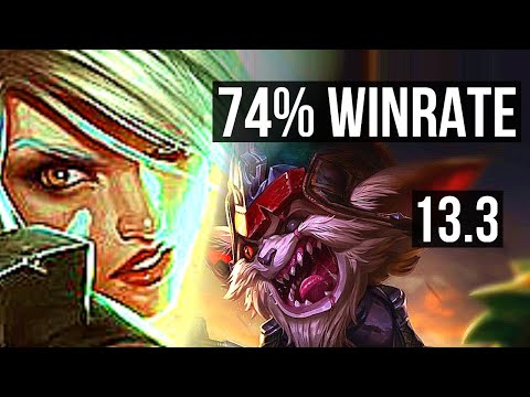 RIVEN vs KLED (TOP) | 12/0/0, 74% winrate, 8 solo kills, Legendary | EUW Challenger | 13.3