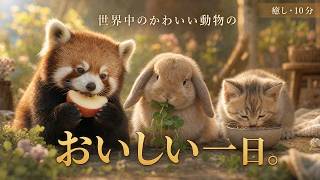 【癒し】世界中のかわいい動物たちの、おいしい一日｜もぐもぐ動物BGM 10分