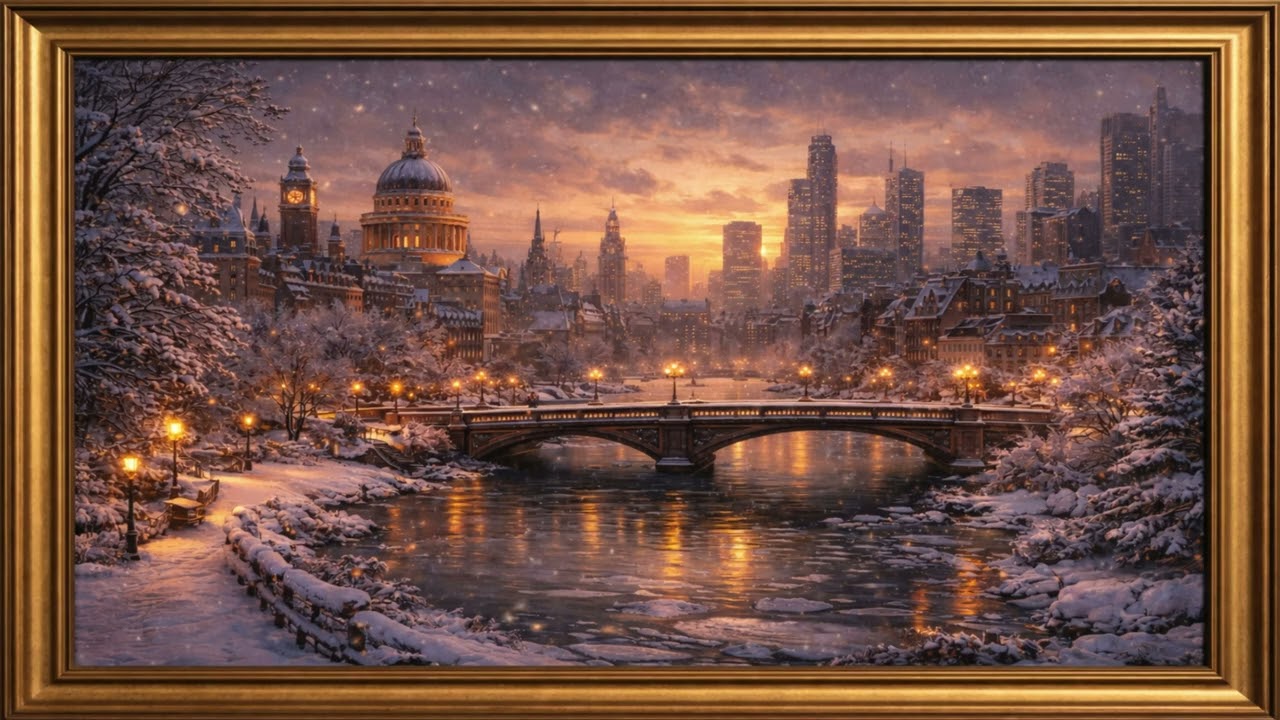 4K Winter City Wall Art ❄️🏙️ | Elegant Snowy Cityscape for TV Ambience