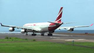 Décollage piste 32 Air Mauritius Airbus A340-300 de St Denis de la Réunion (RUN/FMEE)