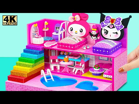 Build Heart Swimming Pool in Cute My Melody House with Purple Room for Kuromi ❤️ DIY Miniature House