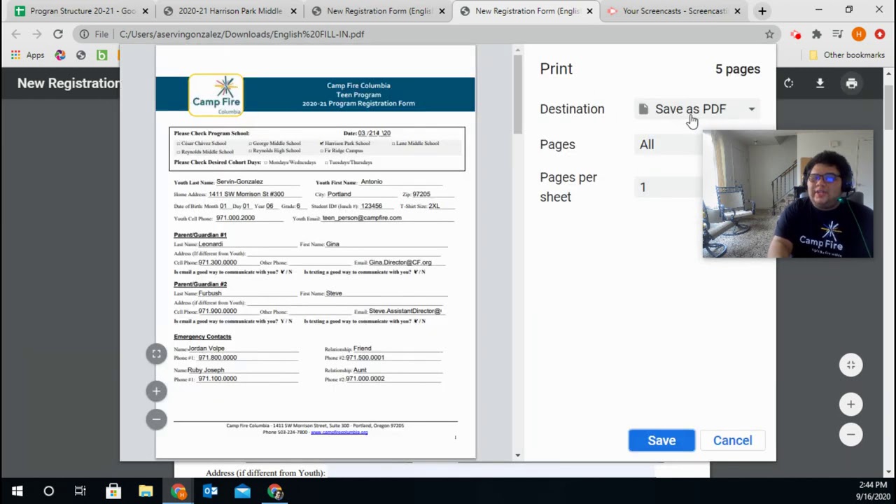 How To Fill out the PDF Reg Form
