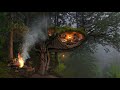 BUSHCRAFT TREEHOUSE Building A Shelter In The Rainy Forest Solo Camping In The Wilderness