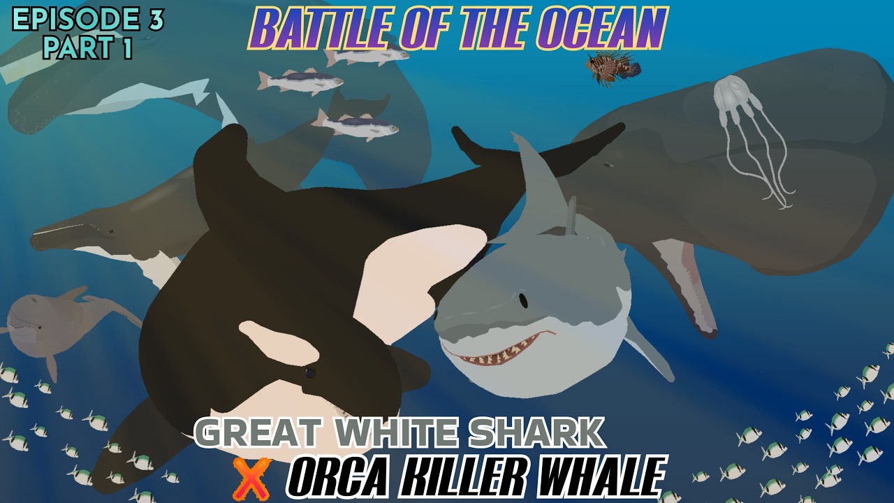 BATTLE of the OCEAN: GREAT WHITE SHARK x ORCA KILLER WHALE_Epic battle | Sticknodes animation