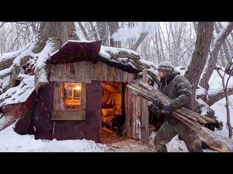He Restored a Hidden Forest Shelter | Winter Night Alone ASMR