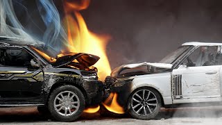 Land Cruiser VS Range Rover Crash Test of Diecast Models - Slowmotion Cars Destruction