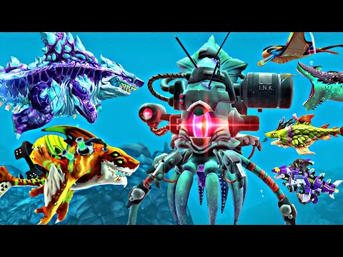 Hungry Shark World Shin Sharkjira | New Giant Mecha Squid Boss | Hungry Shark World All Sharks