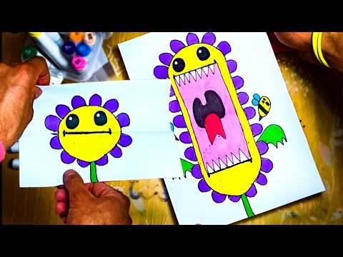 How To Draw A Funny Flower Monster - Folding Surprise 🌸👹 | Draw and color | Drawing lesson  👹🌸