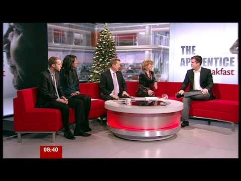 Fired Apprentices Joanna Riley, Jamie Lester, and Stuart Baggs on BBC Breakfast 16.12.10