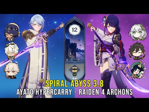 C0 Ayato Hypercarry and C0 Raiden 4 Archons - Genshin Impact Abyss 3.8 - Floor 12 9 Stars