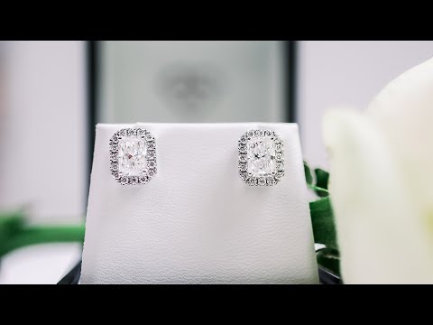 1.75ct Emerald Halo Stud Earrings with Lab Created Diamonds in 18k White Gold | Ada Diamonds