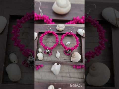 Handcrafted Beaded Hoop Earrings with Metal Charm and Shell Accent