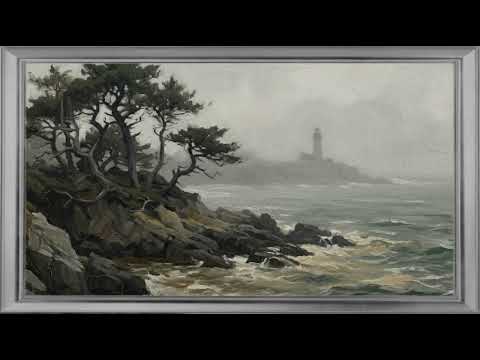Misty Coastal Lighthouse Oil Painting 4K | Vintage Frame TV Art | Nautical Screensaver