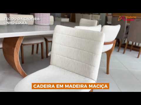 Video thumbnail of Conjunto Sala De Jantar Bella 220cm com Vidro e 8 Cadeiras em Madeira Mobillare