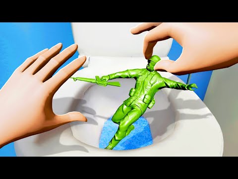 FLUSHING Alive Toy Soldiers Down Toilet - Plastic Battlegrounds VR
